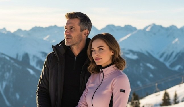 Momentos exclusivos: Casal em viagem de inverno na neve.